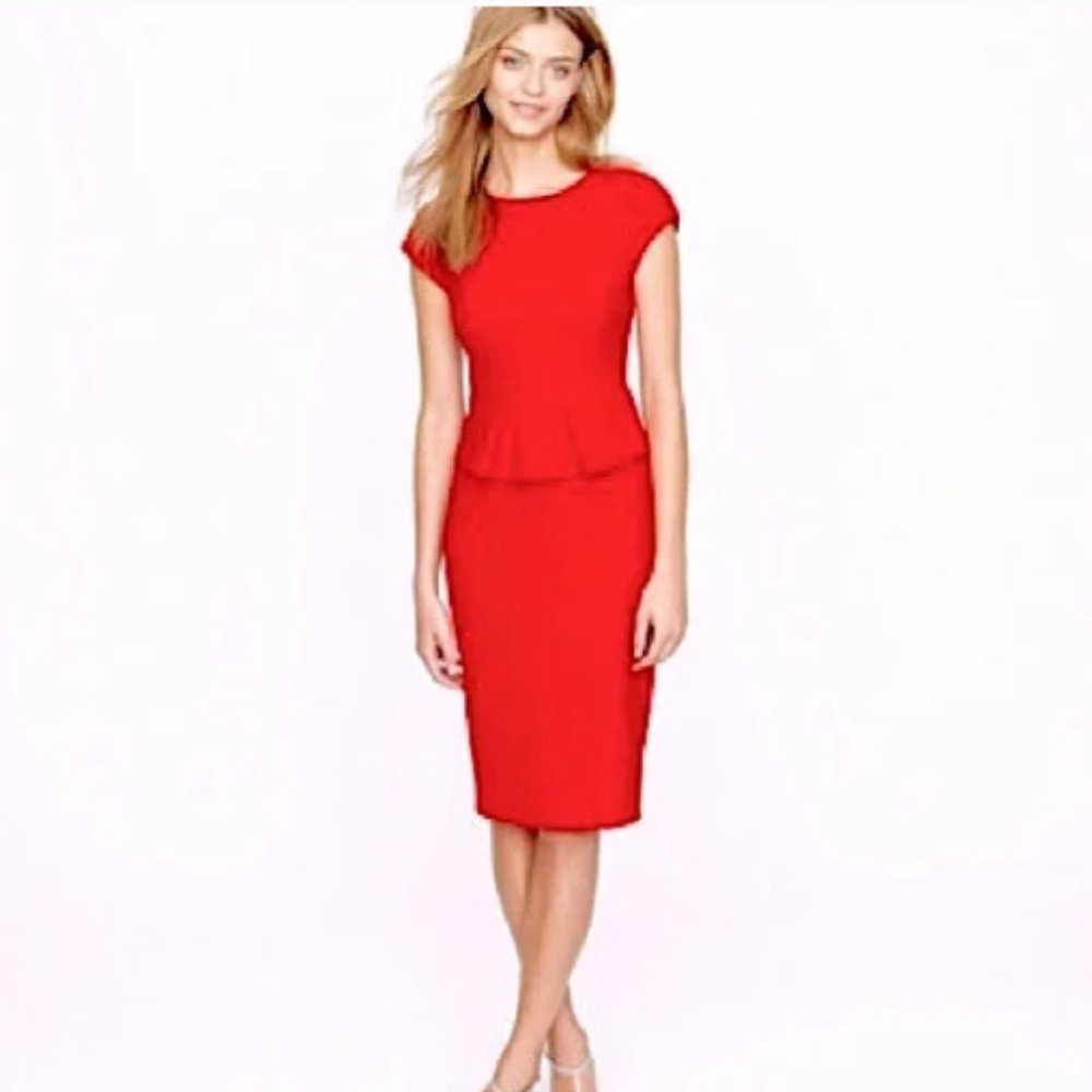 J. Crew Women's Red Peplum Wool Blend Sheath Dress Size 14